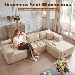 OVIOS 104" L-Shape Modular Couch with Chaise, Plush Corduroy Fabric, No Assembly Required